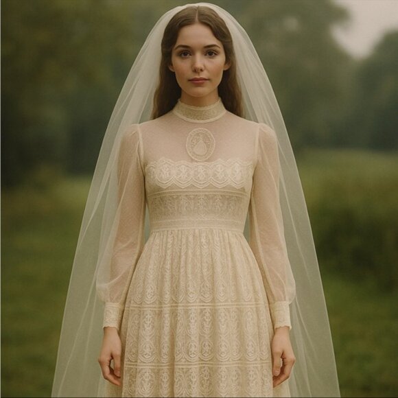 Vintage 1970’s Toutay Bar cream lace dress size XS 36 - Picture 13 of 16